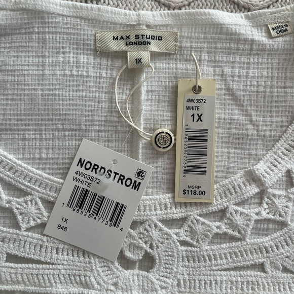 New! Max Studio Designer White Lace Detail Women's Top Size 1X - Picture 3 of 14